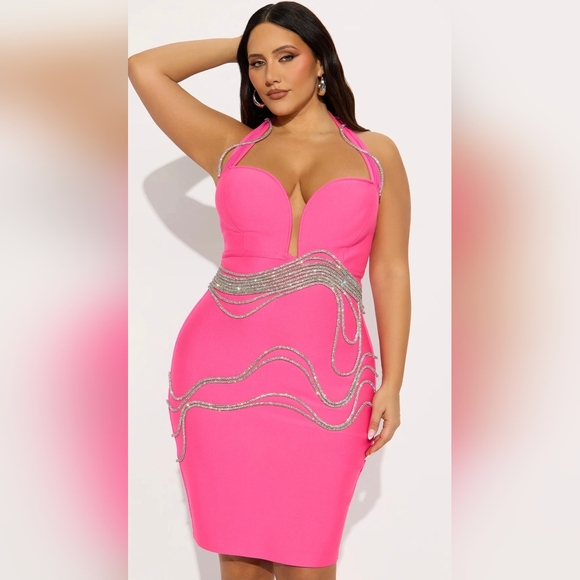 Fashion Nova Dresses & Skirts - Fashion Nova Strapless Pink Dress with Silver Details